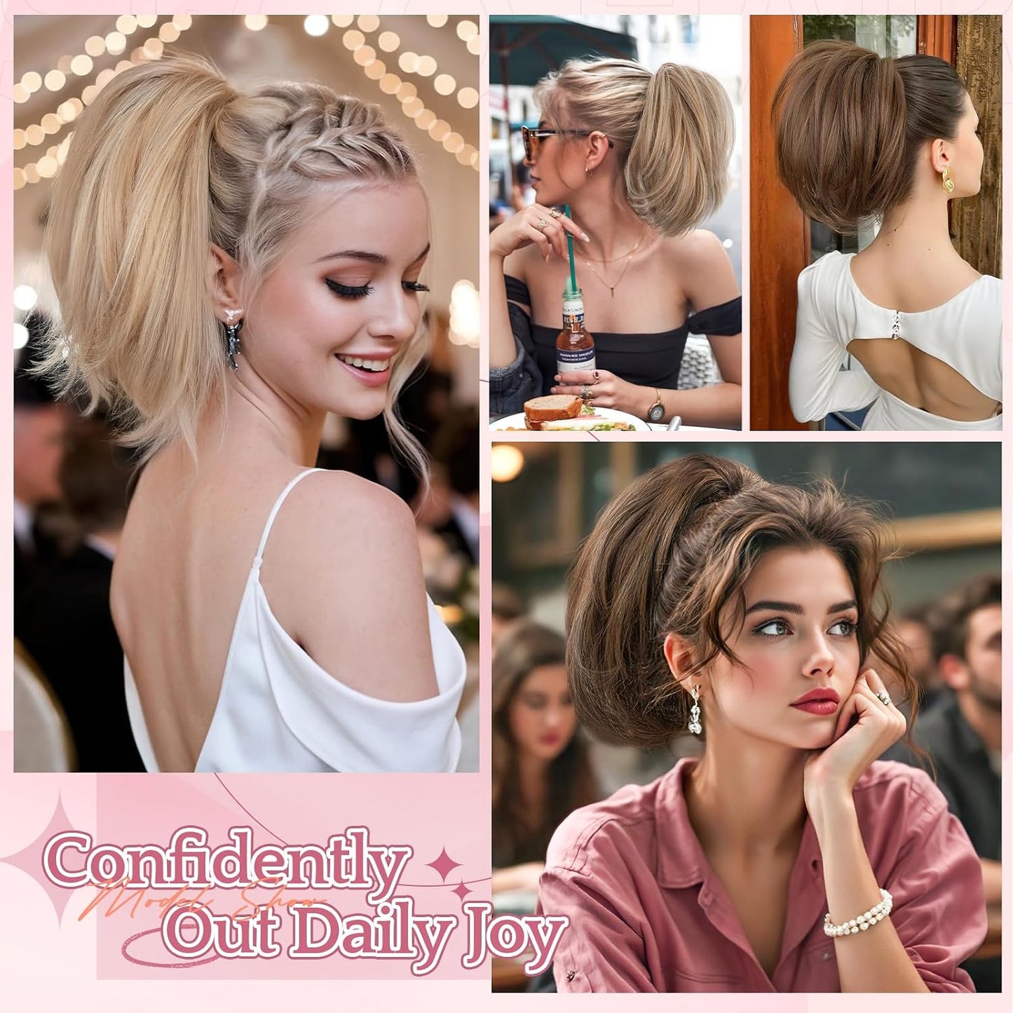 Claw Clip Short Ponytail Hair Extensions - Messy Bun Hair Piece for Women | DIY Bendable Synthetic Hair #12 Light Chocolate Brown