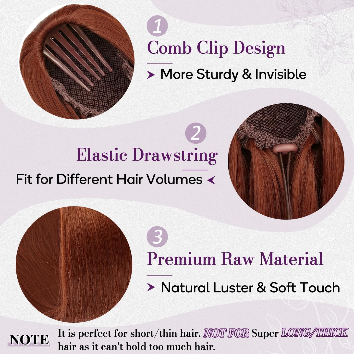 BARSDAR Auburn Straight Drawstring Ponytail Extension - 22 Inch Long Straight Drawstring Copper Ponytail Extension Thick Natural Looking Soft Synthetic Cheer Posh Pony Tails Hairpieces Daily Party