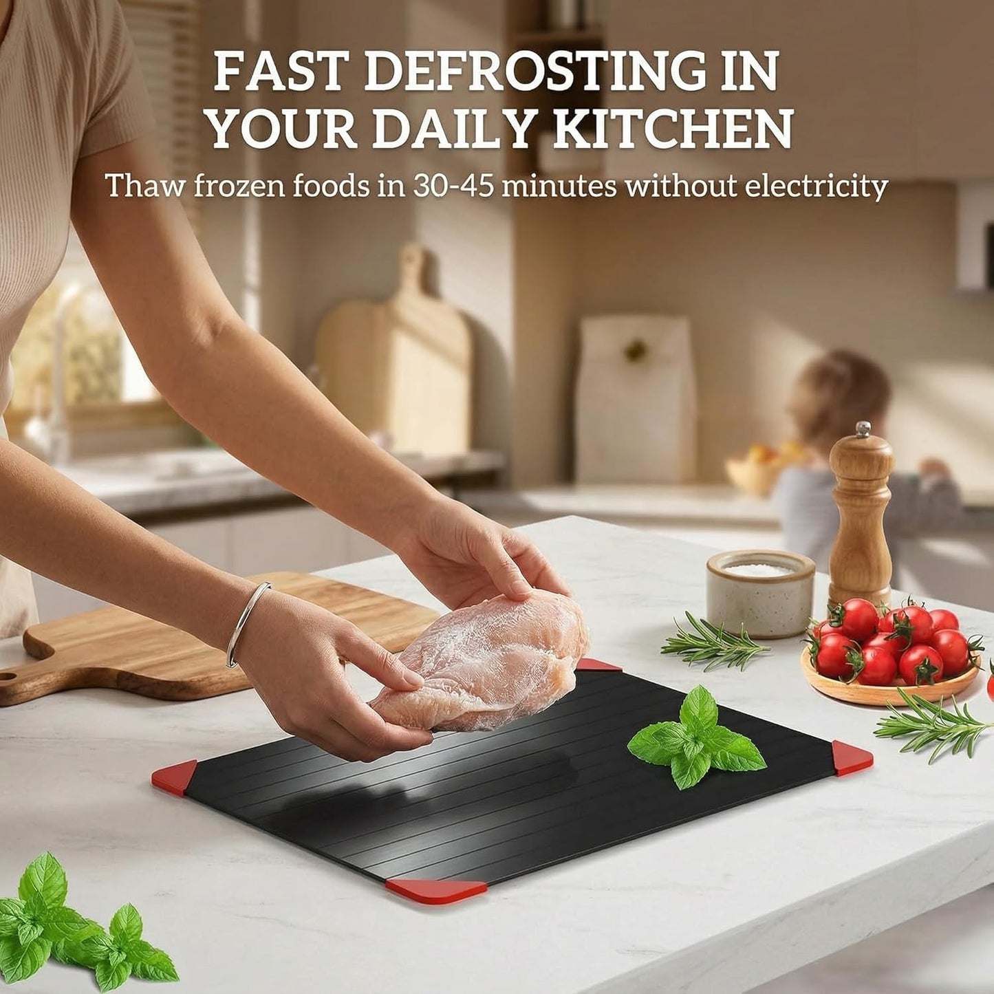 Defrosting Tray for Frozen Meat - Rapid Thawing Plate for Fish & Food | Small Kitchen Mat