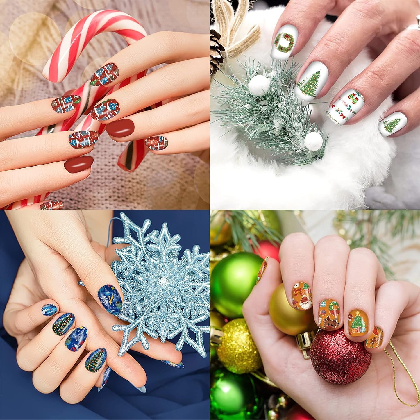 Christmas Nail Wraps - DIY Self-Adhesive Nail Art Stickers with Santa & Snowflake Designs | 12 Sheets & 2 Nail Files