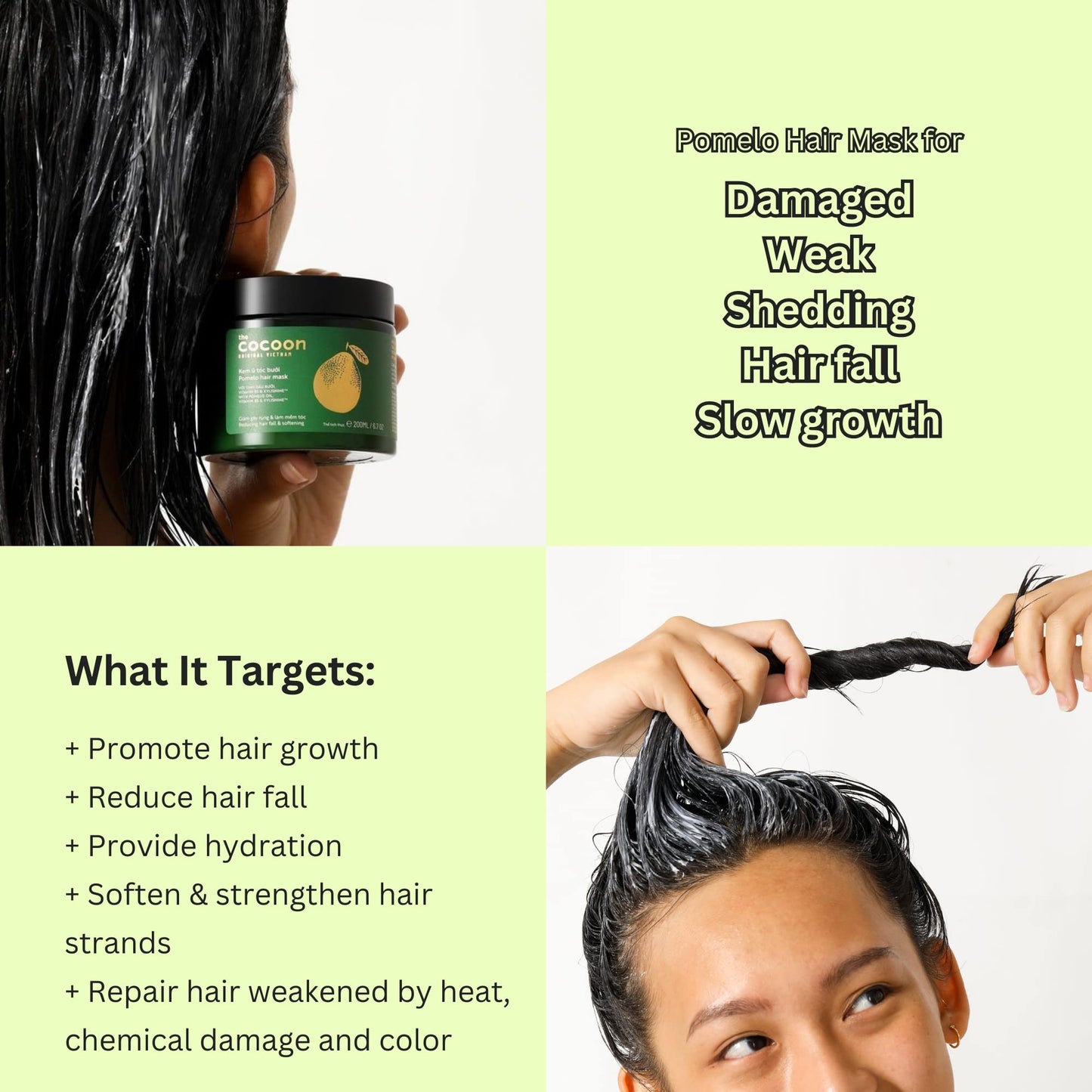 Cocoon Original Viet Nam Pomelo Hair Mask for Dry & Damaged Hair, Deep Conditioning Hair Treatment with Pomelo Essential Oil, Vitamin B5 & Xylishine, Hydrating & Softening Formula, 200 ml / 6.76 fl oz