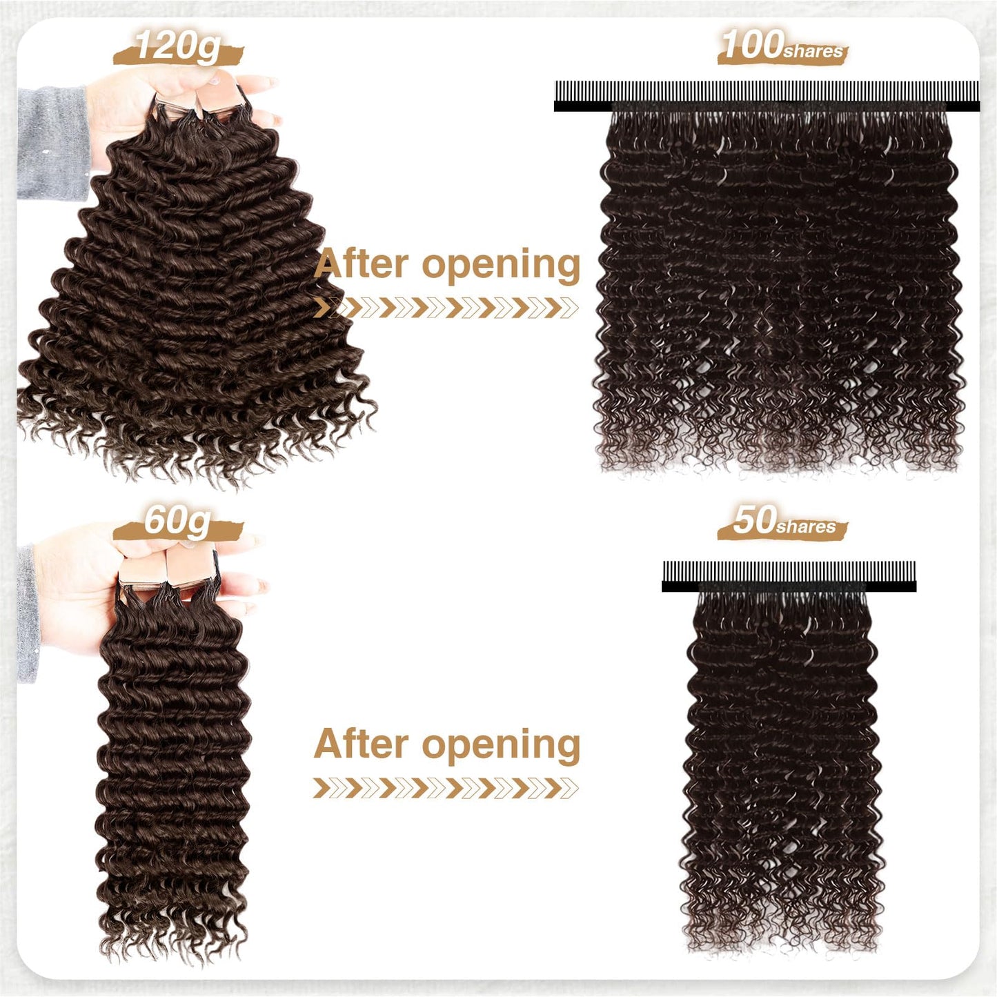 Human Crochet Hair for Black Women 14 Inch 60g Pre Separated 50 Strands Deep Wave Feather Crochet Human Hair Invisible Miracle Knots Boho Crochet Hair Human Hair Crochet Bundles(Chocolate Brown 4#)