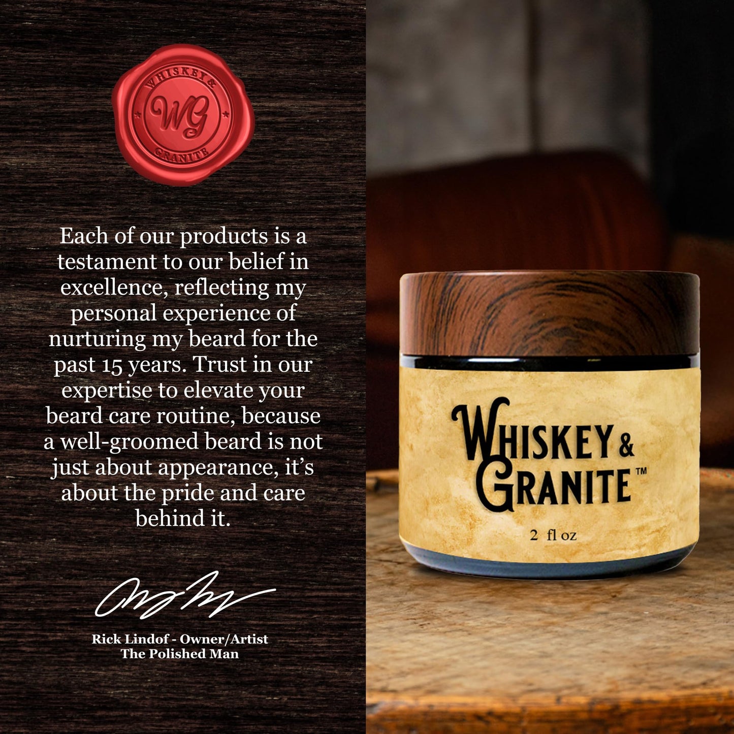 Whiskey & Granite Beard Balm – Made in USA - 100% Natural, Scentless Beard Styling Balm for Men, 2 oz (Freedom)