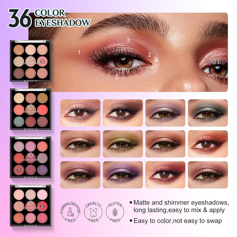 All In One Makeup Kit - Travel Set with 4 Trays | Eyeshadow, Highlighter, Lip Gloss & More for Teens