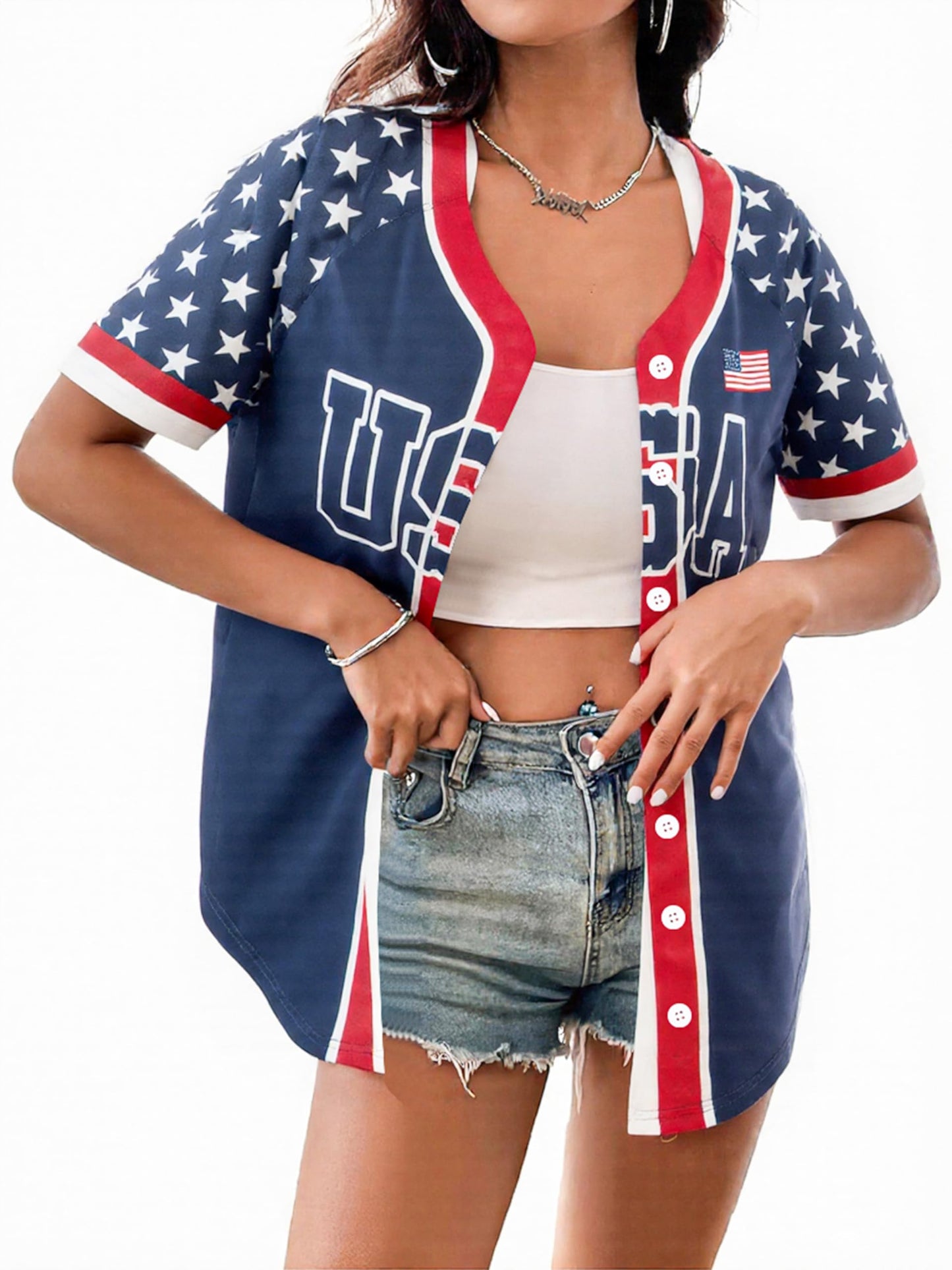 JINTING Womens 250th Anniversary USA Jerseys - 4th of July Button Down American Flag and Star Patriotic Baseball Shirt