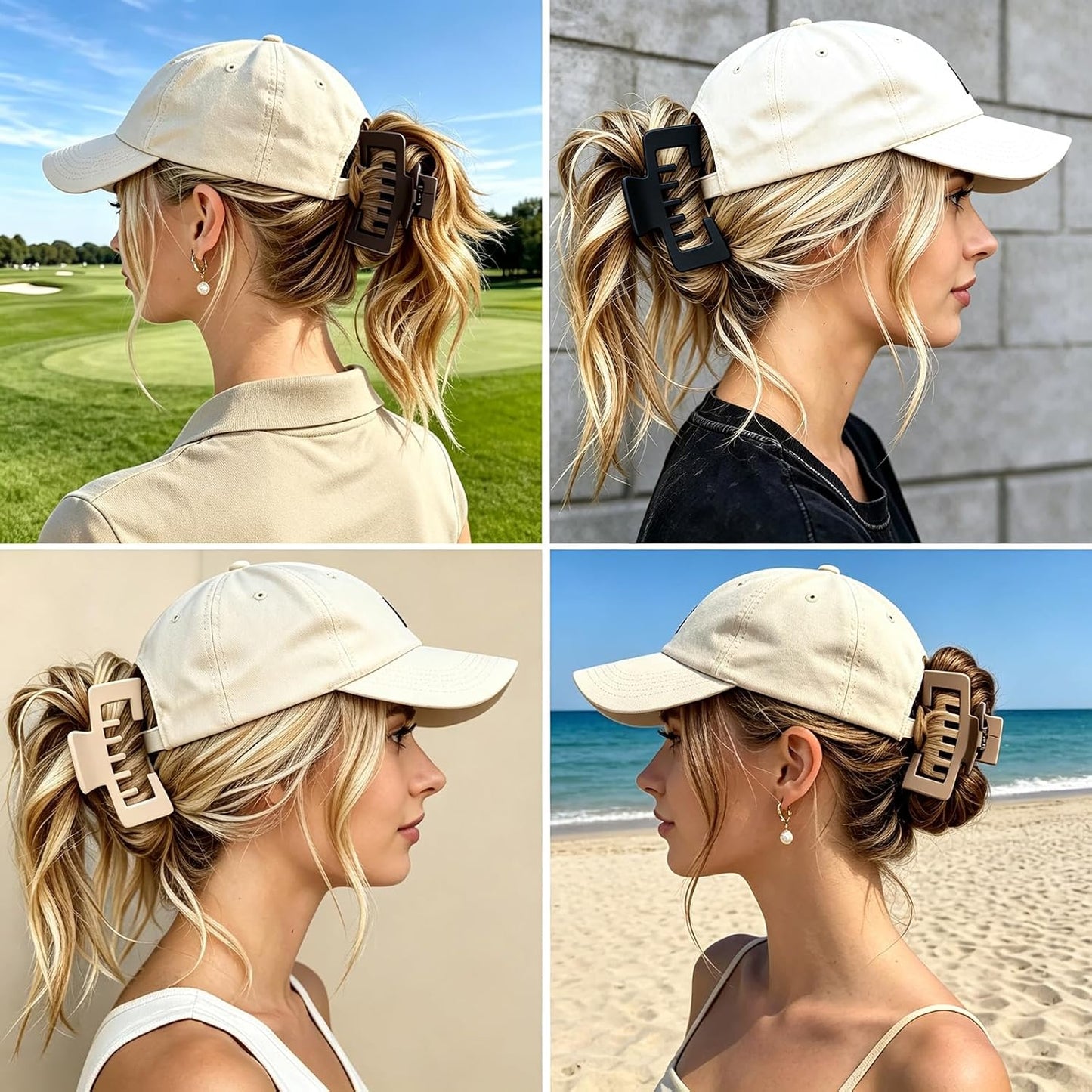 Hat-Friendly Claw Clips - 4 Pack Large Strong Hold Clips for Baseball Caps | Matte Finish Hair Accessories for Thick or Thin Hair