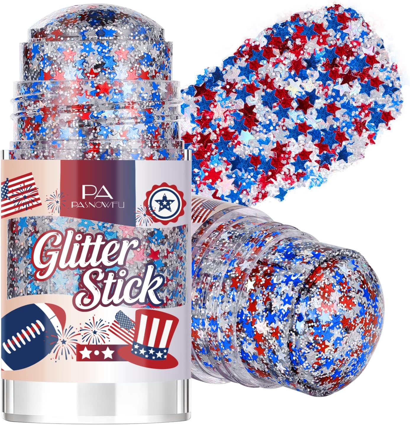 Patriotic Hair & Body Glitter Stick - Shimmer Red, White & Blue Glitter for 4th of July Makeup | Festival & Concert Accessories
