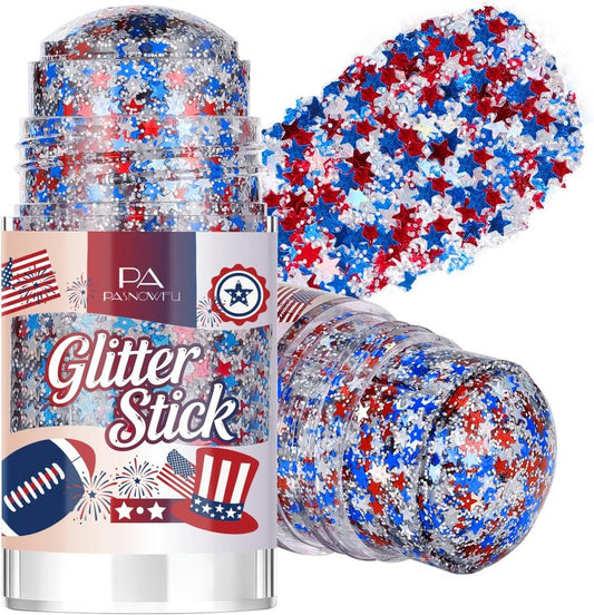 Patriotic Hair & Body Glitter Stick - Shimmer Red, White & Blue Glitter for 4th of July Makeup | Festival & Concert Accessories