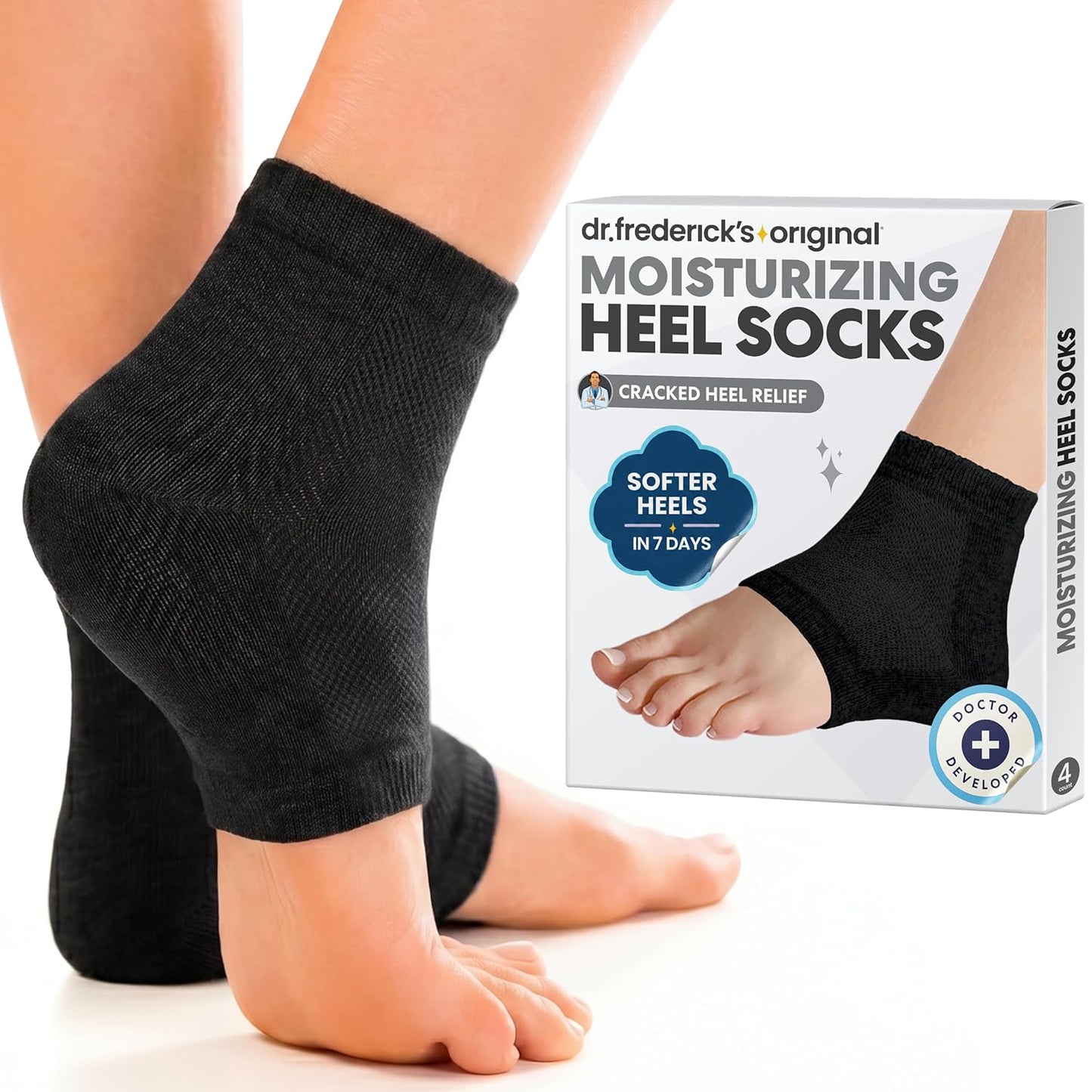 Moisturizing Heel Socks for Dry Cracked Heels - Olive Oil & Vitamin E Infusion | 2 Pairs for Men & Women