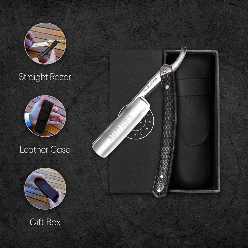 Naked Armor Elyan Straight Razor - Shave Ready 7/8" Round Nose Japanese Steel Straight Razors for Men with Resin Scale, Case Included, Close Shave