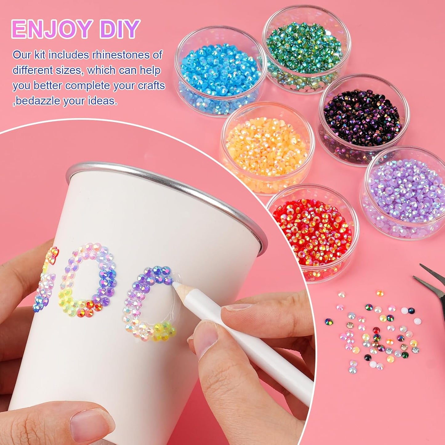 Canvalite Jelly Rhinestones - 40 Colors 3mm Flatback Gems for Diamond Art | Bedazzler Kit with 3Pcs Jewelry Glue