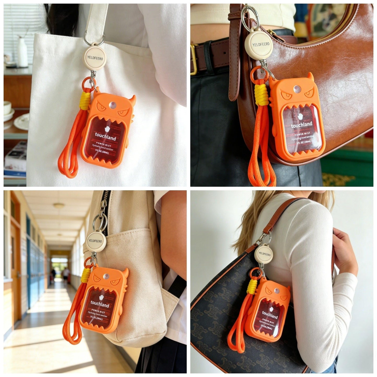 YELDFEERO Silicone 1FL.OZ Hand Sanitizer Spray. Cute protective keychain holder with retractable lanyard & keyring. (Purple)