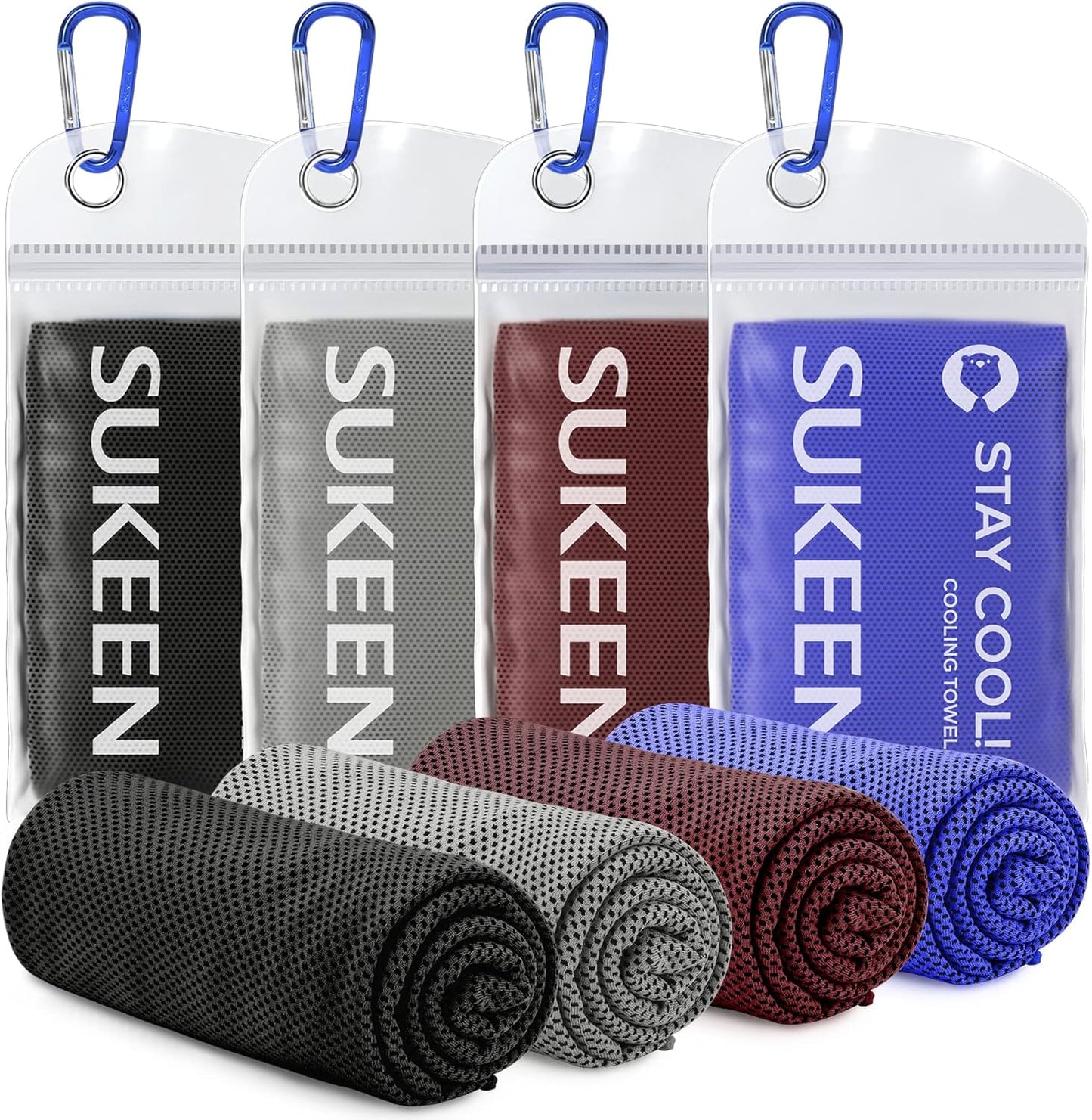 Sukeen Cooling Towels - 4 Pack Microfiber Ice Towels for Yoga, Sports, Gym | 40"x12" Soft & Breathable