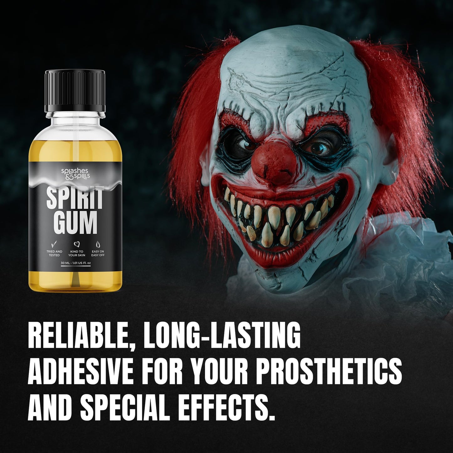 Professional Grade Spirit Gum Adhesive and Remover - SFX Skin Glue Adhesives for Halloween, Cosplay - Vegan Friendly Formulas for Show-Stopping Looks - 30ml and 50ml - Splashes & Spills