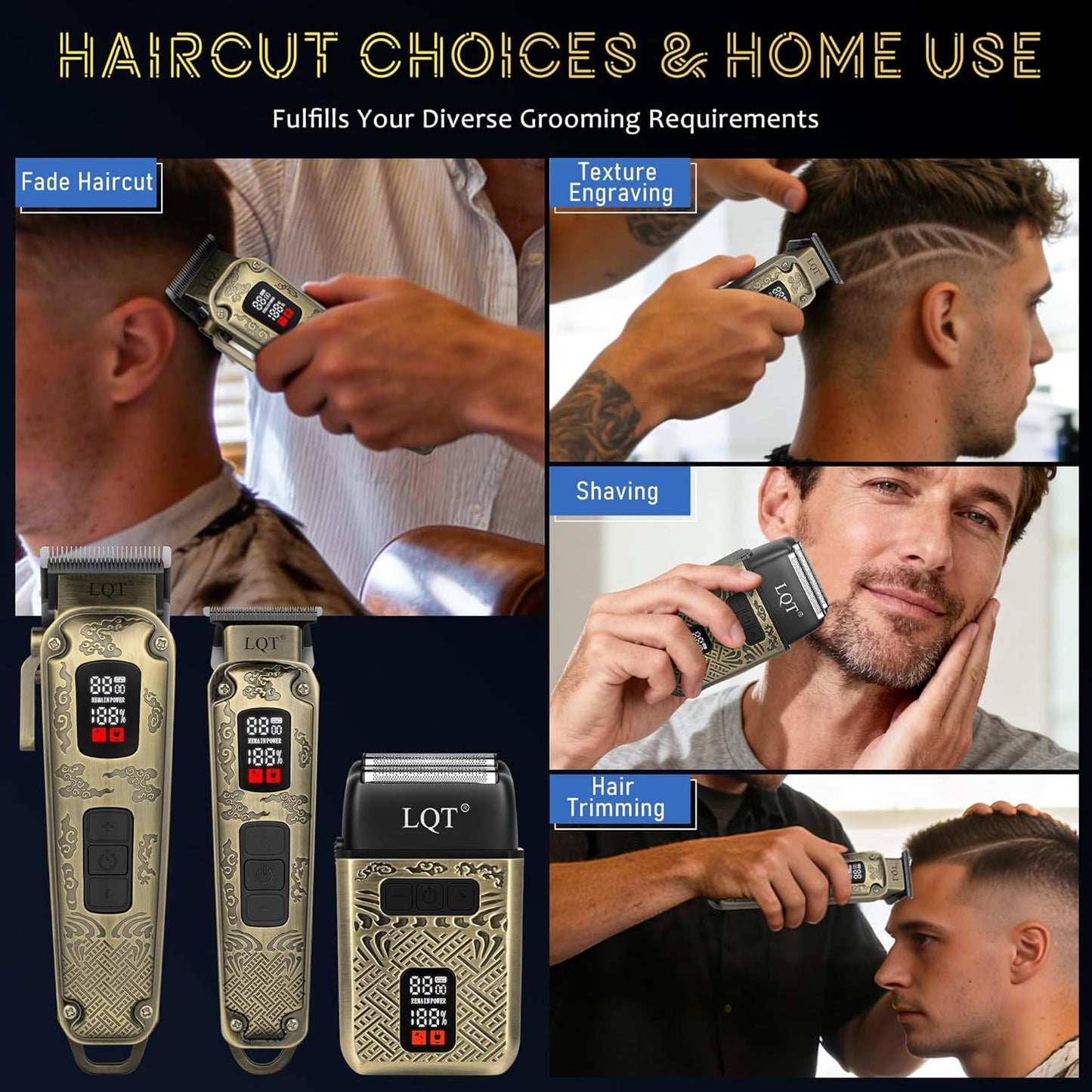 Professional Hair Clippers & Trimmers Set - Waterproof Cordless Electric Clipper with 3-Speed Beard Trimmer | Bronze Finish for Men & Barbers