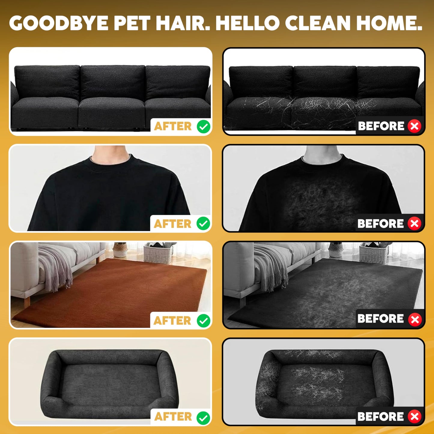 2 Pack Pet Hair Remover Gloves – Cat & Dog Fur Removal Mitt, Reusable Hair Cleaner Glove for Couch, Furniture, Clothes & Car Seats, Lint Cleaning Mitt, Animal Hair Remover Tool