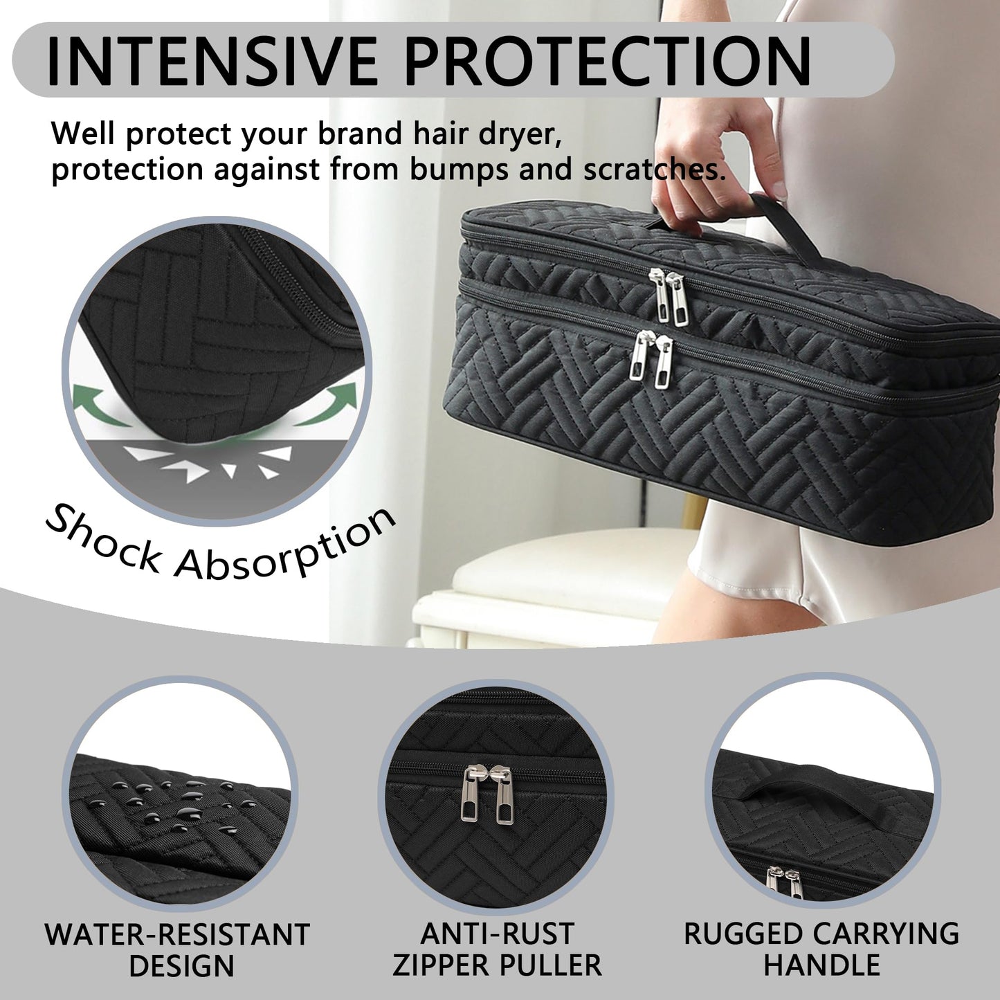 ARLMEGOR Double-Layer Carrying Case Apply to Revlon One-Step Hair Dryer, Travel Bag for Hair Volumizer/Styler,Water Resistant Storage Organizer Box,Compatible with FlexStyle Attachment (Bag Only)