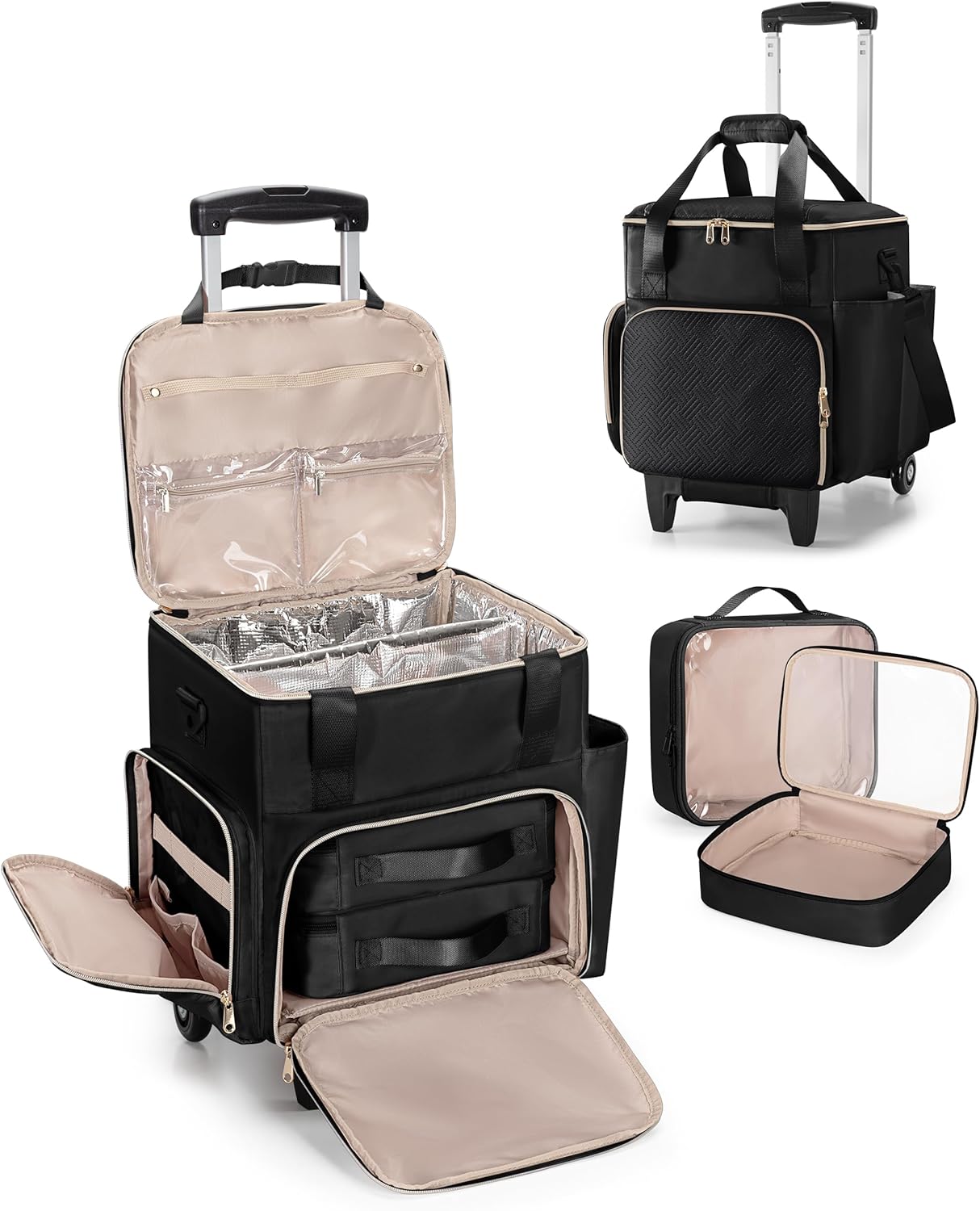 Rolling Hairstylist Travel Bag - Hair Tool Bag with Heat Insulation & 2 Pouches | Black