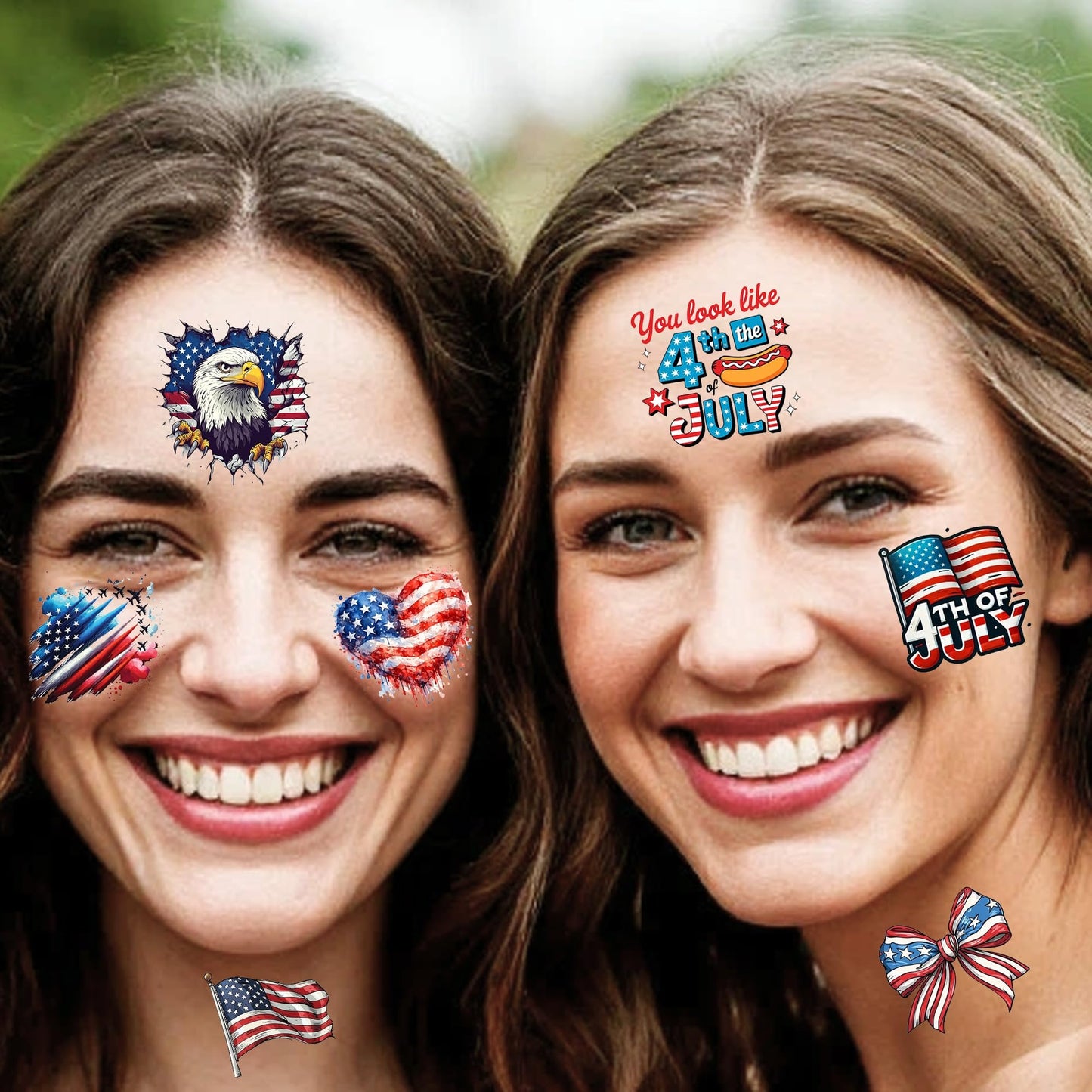 49 PCS American Patriotic Tattoos 4th Of July Independence Day Temporary Tattoos Memorial Veterans Labor Day Decoration, Red White And Blue USA Flag Fake Tattoo Sticker Party Favors Party Accessories