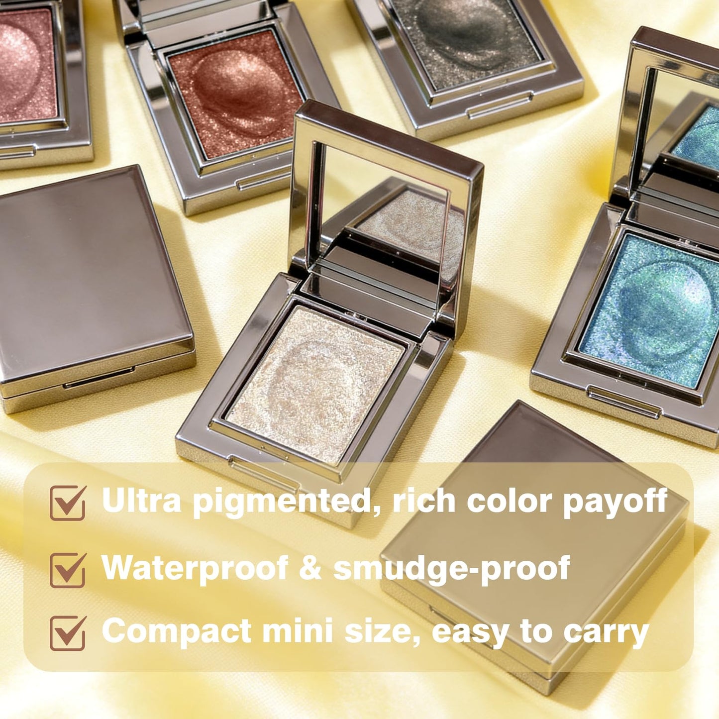 OETUIOW Shimmer Eyeshadow High Sparkle, Long-Lasting Sheer Eye Makeup, Velvety Soft Fine Powder High Pigment Eyeshadow, Vegan & Cruelty-Free (04 Champagne Shimmer)