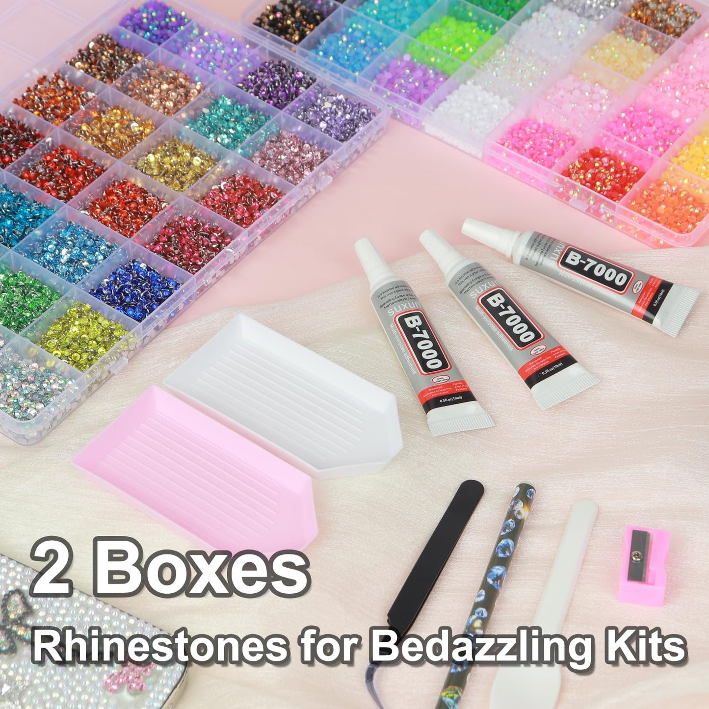 Rhinestones Bedazzling Kit - 56 Colors 3mm Flatback Gems with Glue & Tools | DIY Crafts, Jewelry, Decor