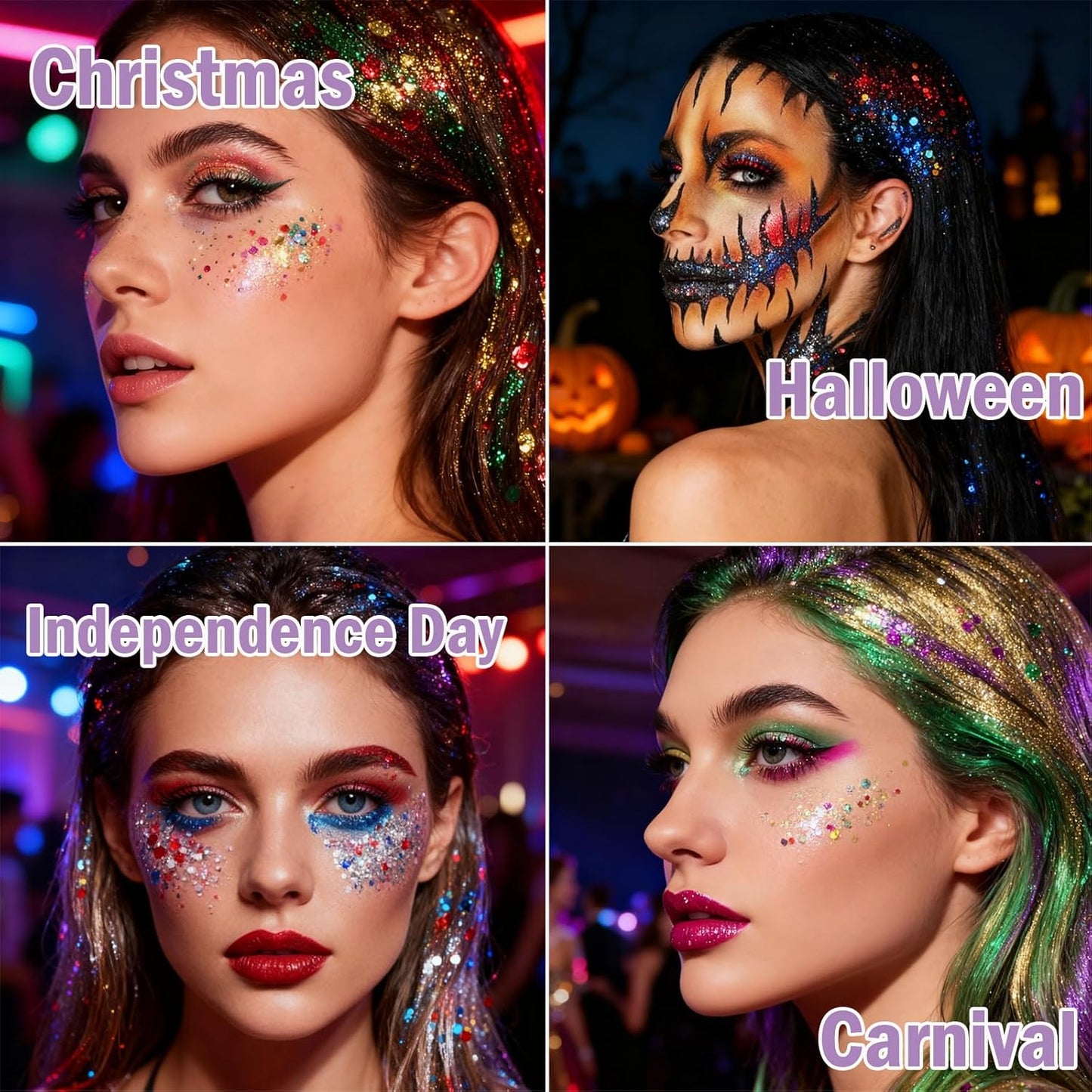 Black Glitter Gel - Chunky Holographic Hair Glitter Stick for Kids & Women | Waterproof Face, Body & Nail Sequins for Halloween, Cosplay & Festivals