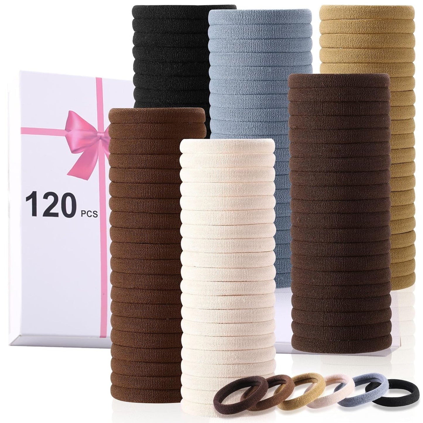 120PCS Black Hair Ties for Thick Hair - Seamless No Damage Elastic Ponytail Holders | Bulk Nylon Hair Bands for Women