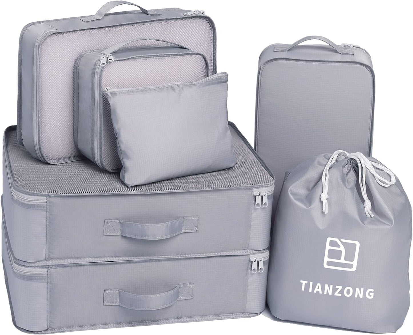 Packing Cubes Set - 7-Piece Travel Organizers for Luggage | Includes Shoe Bag - Black