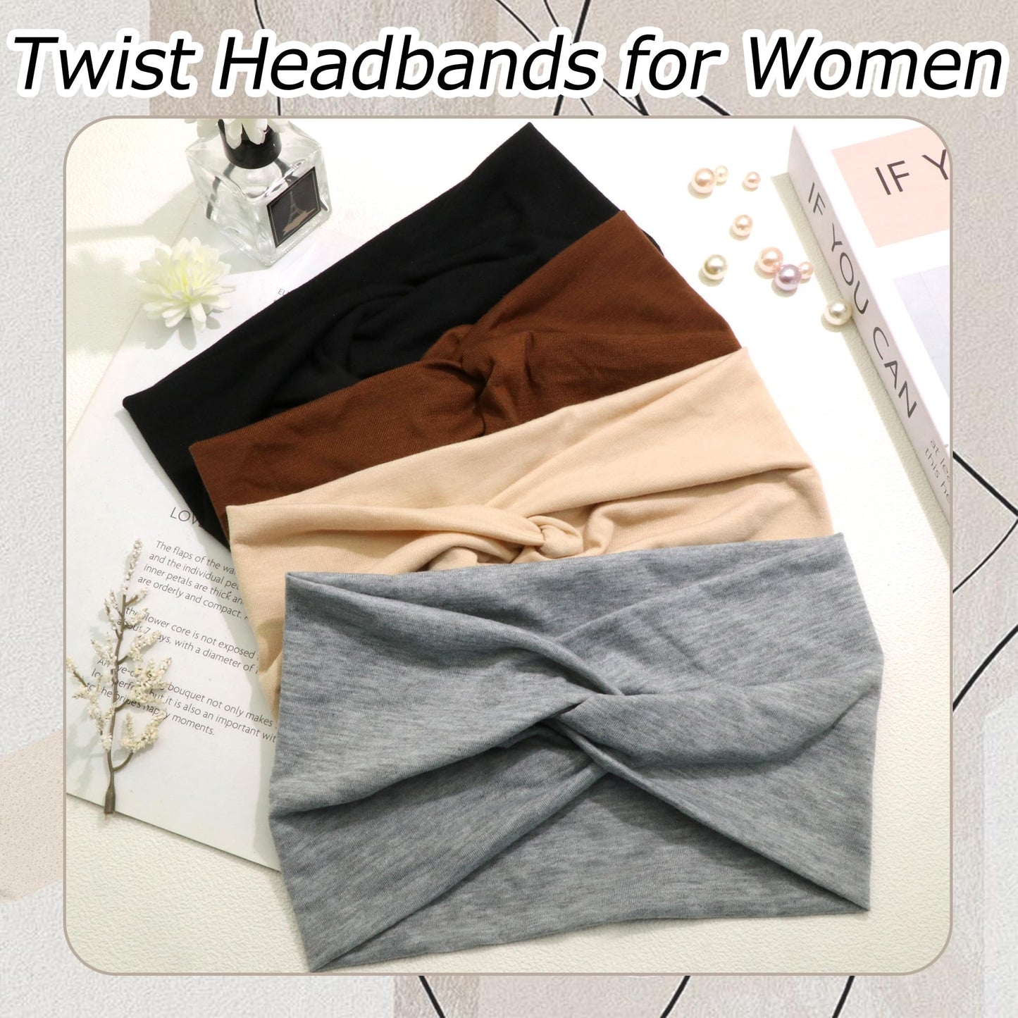 ZUYASEZ 4 Pack Wide Headband for Women Stretchy Boho Twist Turban Hair Band