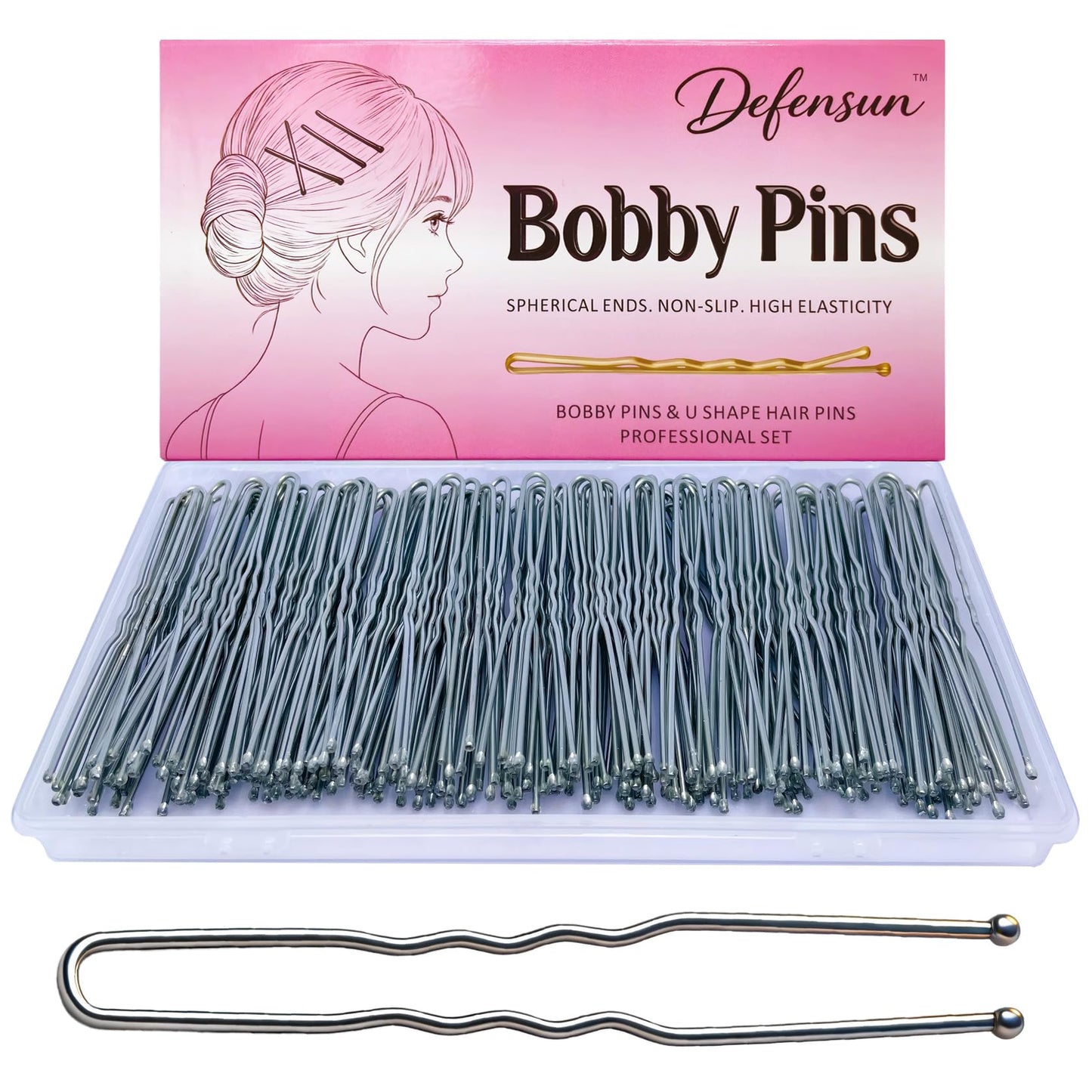 DEFENSUN 150 Pcs Silver U-Shaped Hair Pins, 2.75 Inch Strong Hold Bun Pins for French Twists, Non-Slip Premium Hairpins with Storage Box for Women Girls Thin Thick Hair Updo Braid Wig