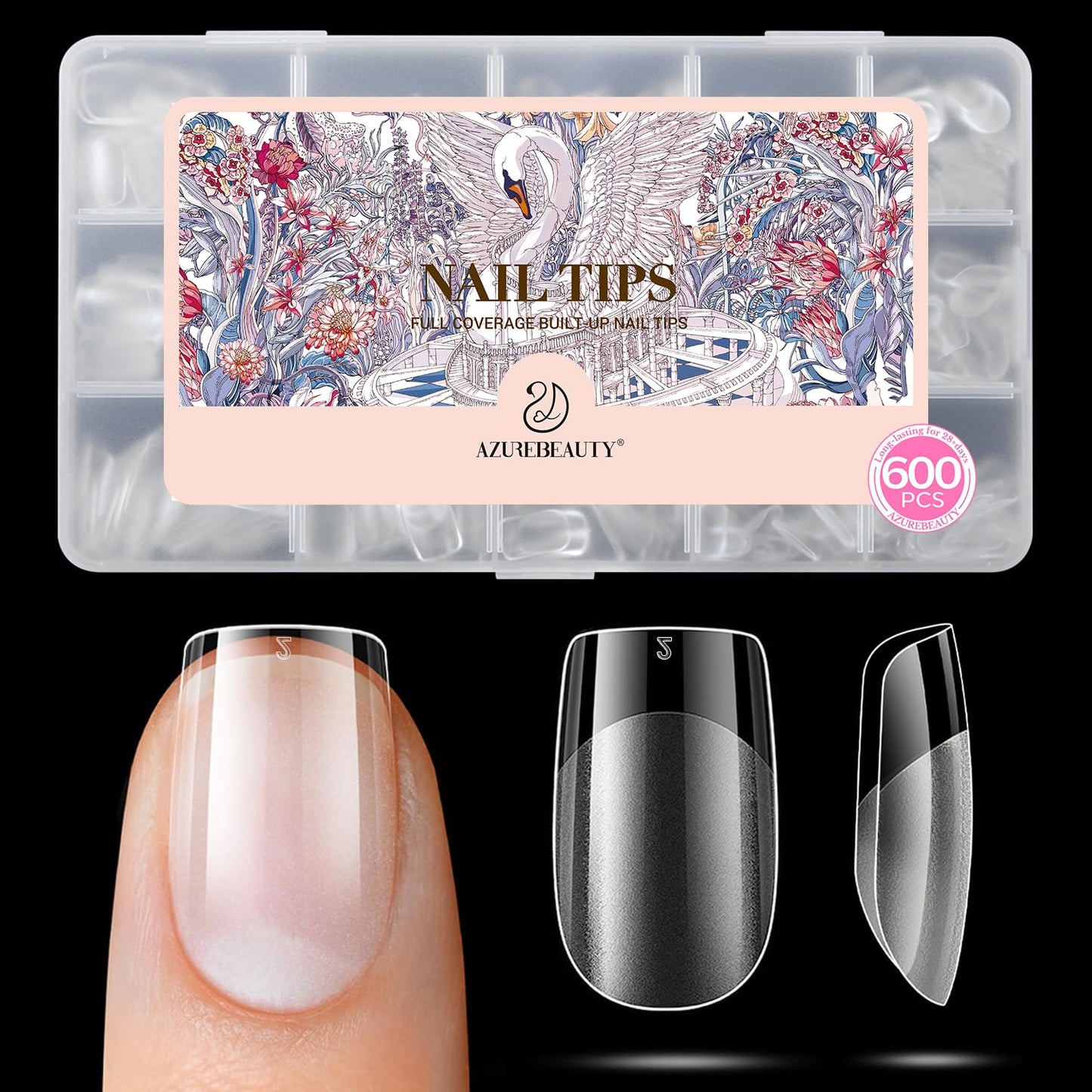 Short Square Nail Tips - 600pcs Pre-Etched Soft Gel Acrylic Fake Nails | Half Matte Full Cover for DIY Manicure