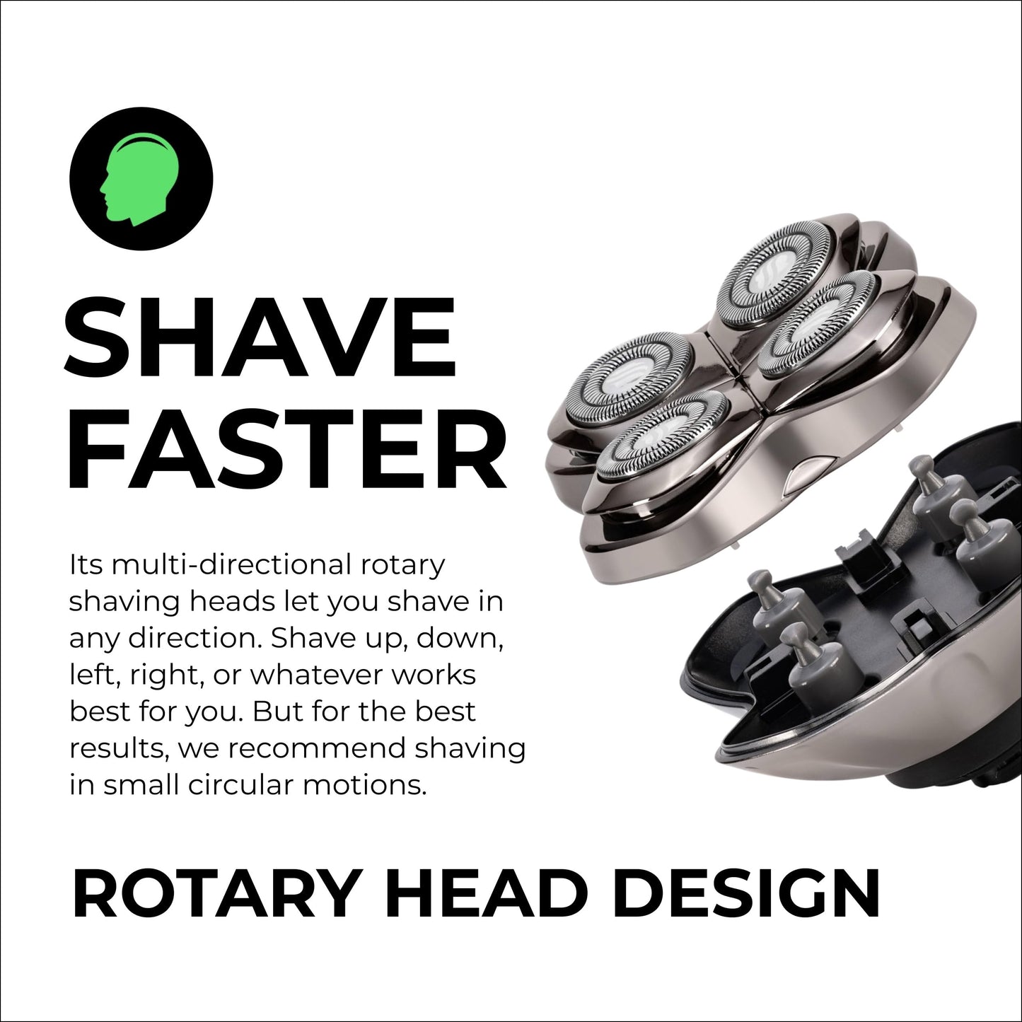 Skull Shaver Carver PRO 4 Head Replacement Blade - Shaver Blade for Wet & Dry Shaving - Rotary Heads Design - Japanese Stainless Steel - Compatible with Pitbull, Palm & Butterfly Kiss Shavers