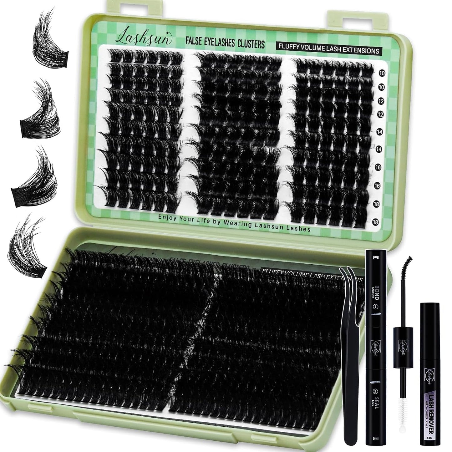 Lash Clusters Kit - Wispy DIY Eyelash Extensions with Bond & Seal | 10-16mm Sizes for Travel or Home Use