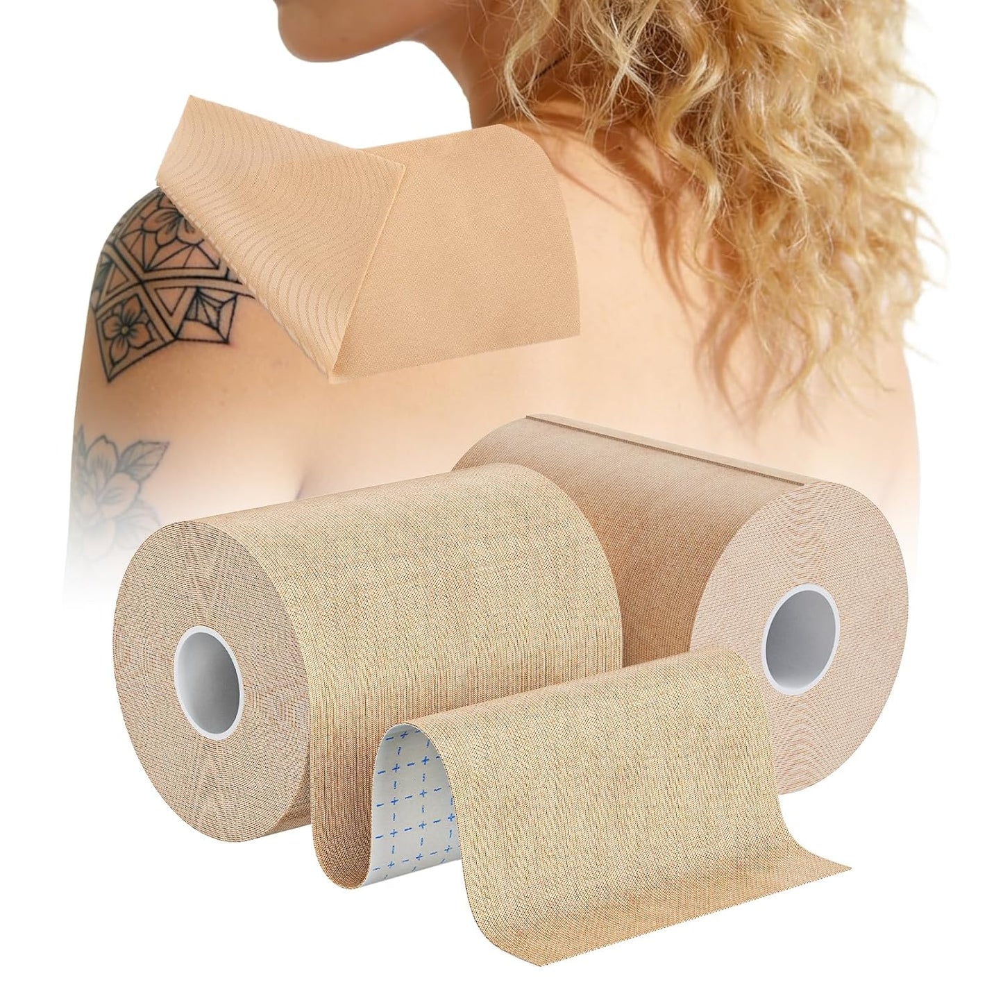 Waterproof Tattoo Cover Up Tape - Sweat-Resistant Light Tan Skin Tone | 4"x16.4ft Cuttable Patches for Tattoos, Scars & Birthmarks