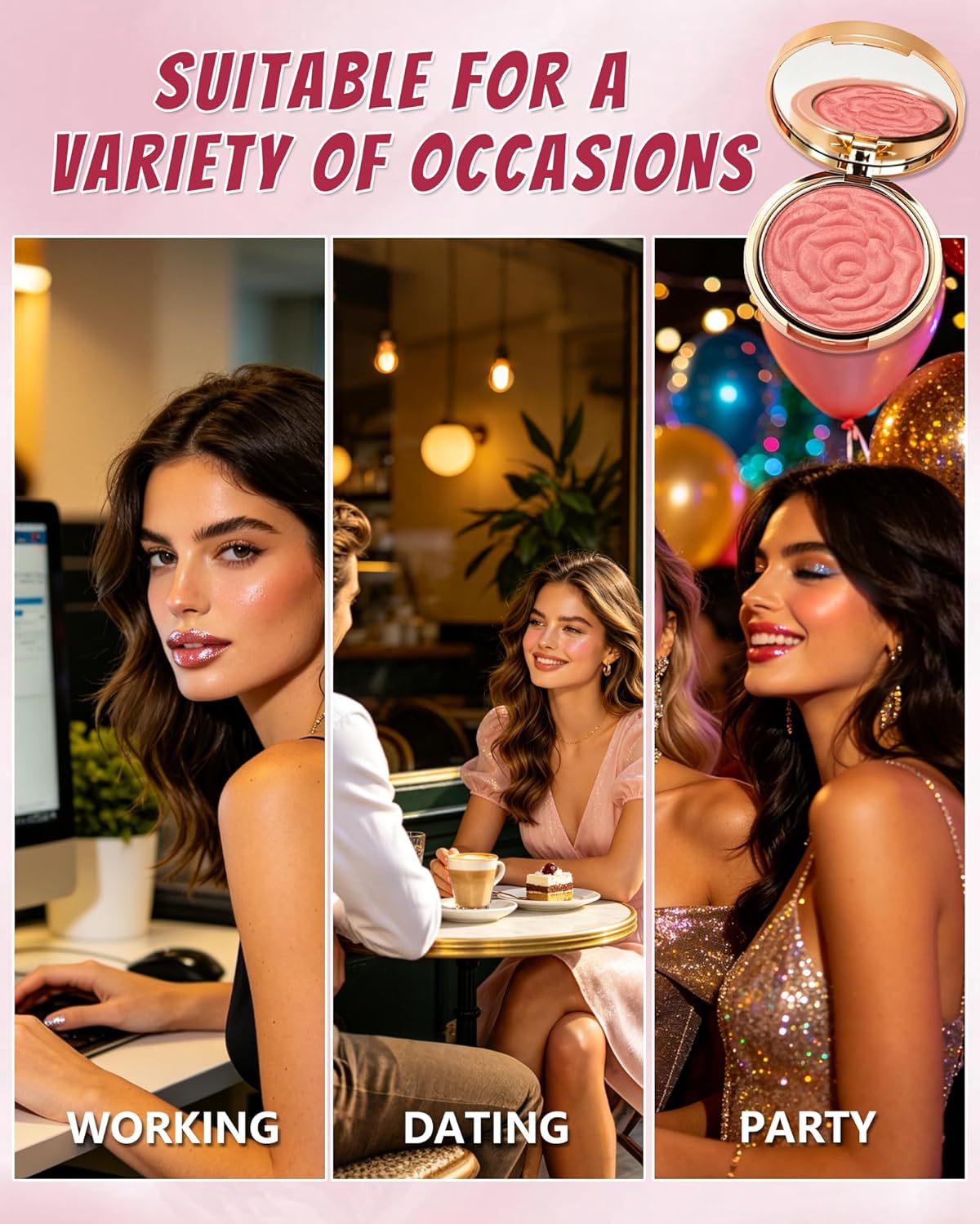 Silky Blendable Pink Blush - Natural Lightweight Powder for a Long-Lasting Glow | Blushing Palette for Mature Skin