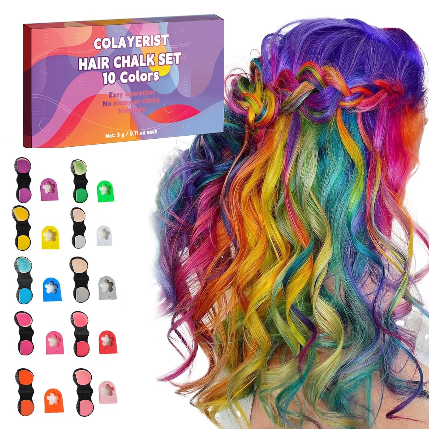 Washable Hair Chalk for Girls - 10PCS Temporary Hair Color Set | Fun Kids Makeup for Ages 6-10