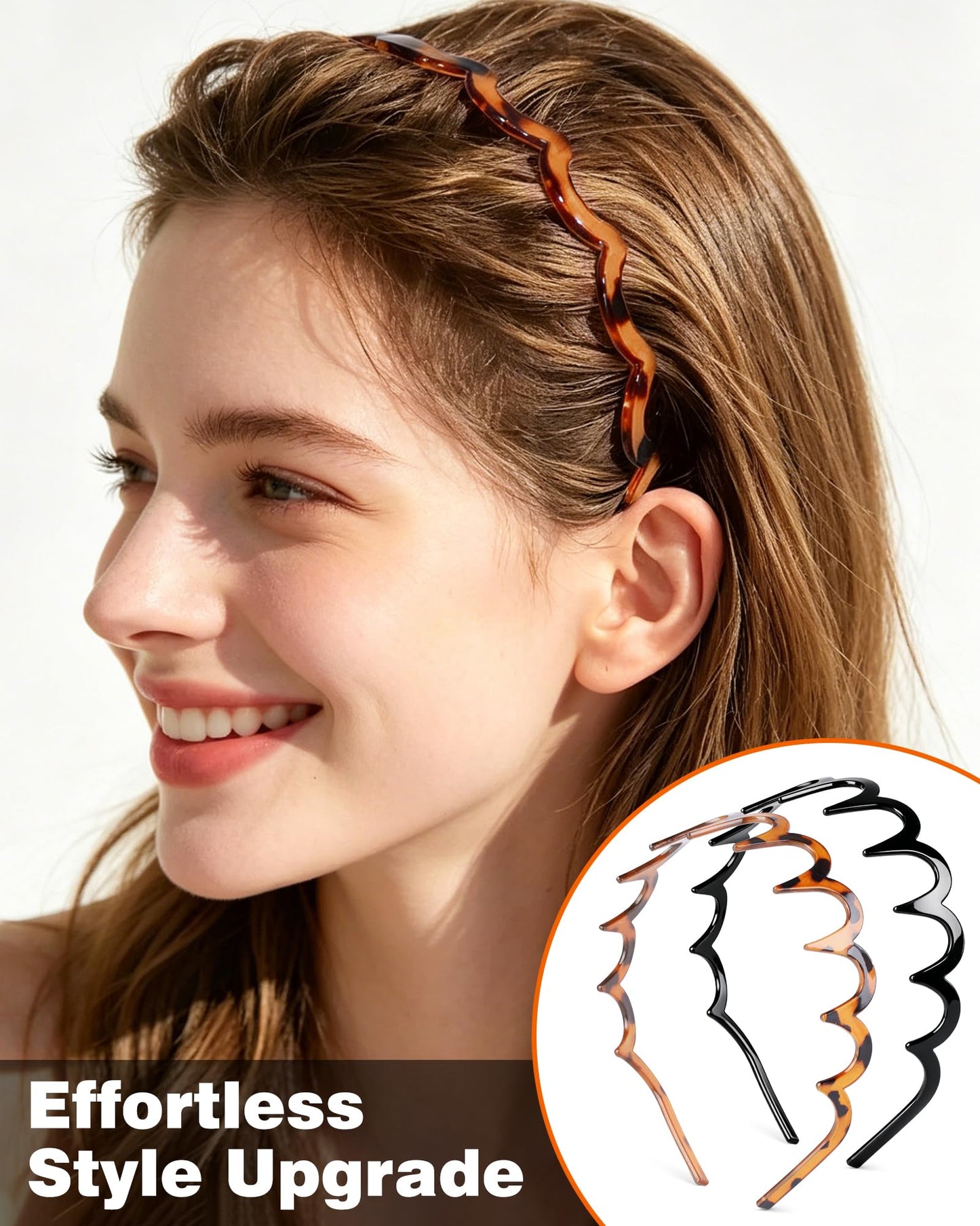 lulir Zig Zag Headbands for Women, 4 Pack Non-Slip Wavy Plastic Hair Comb Headband with Teeth, U-shaped 90s headband Hair Accessories, Gifts for Women (Black & Brown)