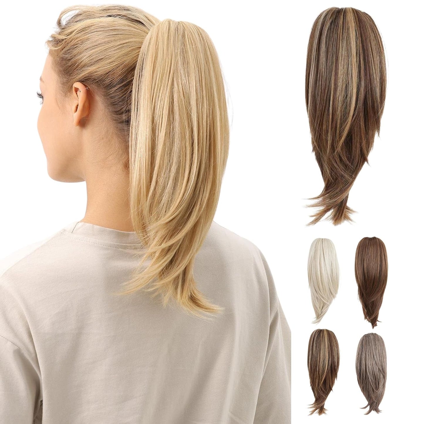 10-Inch Straight Claw Clip-In Ponytail Hair Extensions - Black | Realistic Synthetic Hair for Women & Men