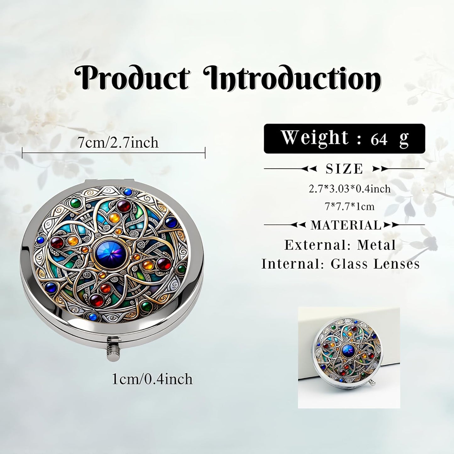 Double-Sided Silver Compact Mirror - 2.8 Inch Folding Makeup Mirror with Celtic Knot Design | Perfect Gift for Women