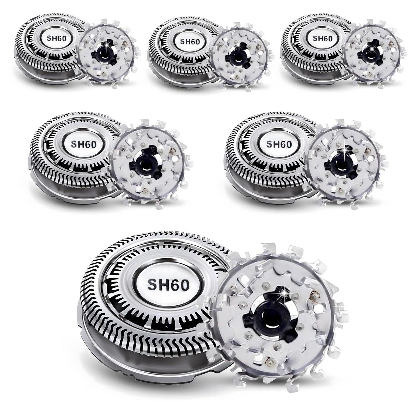6-Pack Compatible with SH60 Norelco Replacement Heads 6000 Series S6810 S6820 S6850 S6880/81, Upgraded Blades for Philips Norelco 6000 Replacement Heads, Fit for Shaver Series 6000 S6810/82 S6850/85