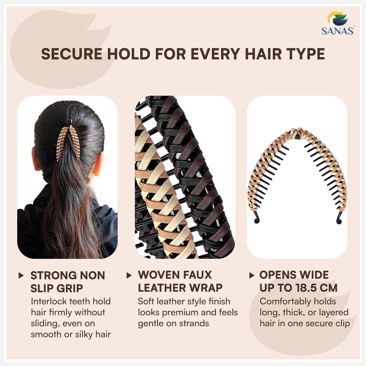 Banana Clip (2 Pcs) Banana Clips Wooven Banana Hair Clip Women & Girls Banana Clips Hair For Thick Hair Flat Hair Clips For Women Banana Clip For Curly Hair (2 Pcs) (Dark Brown & Light Brown)