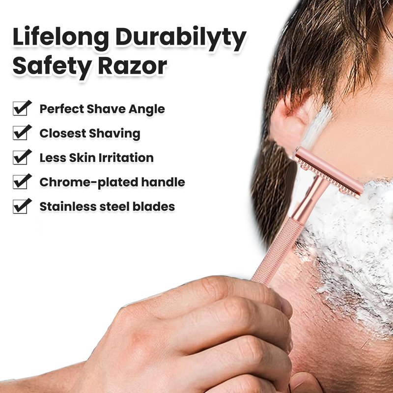 Keropy Single Blade Razor For Women With 10 Premium Stainless Steel Reusable Safety Razor Blade, Woman One Blade Razor, Rose Gold