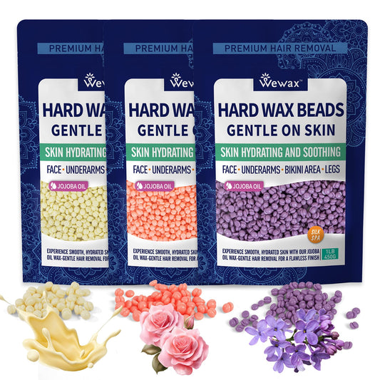 Hard Wax Beads for Hair Removal, 3lbs Wax Beans Kit- Perfect for Sensitive Skin, Bikini, Face,Leg, Eyebrow, Back, At Home Waxing Beads for Women Men (3pack)