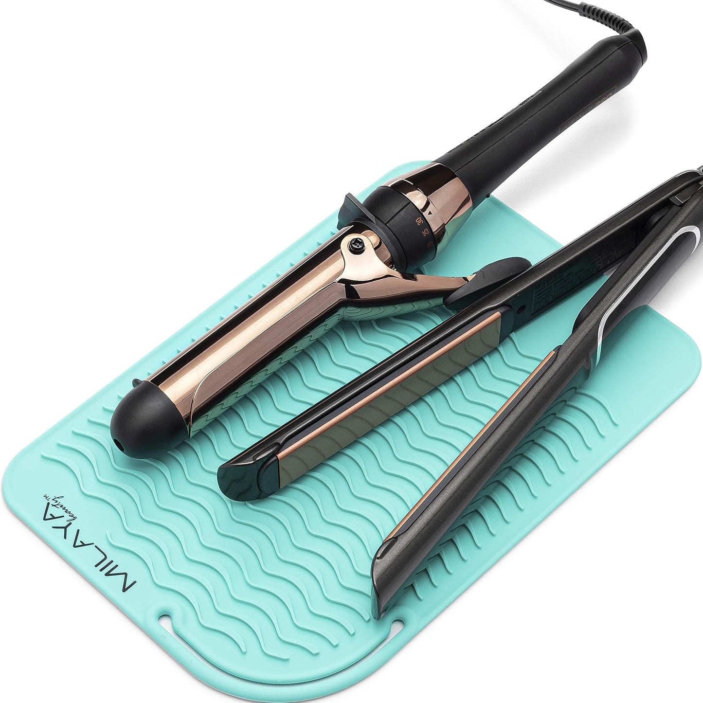 Milaya Beauty Large Heat Resistant Mat - Silicone Curling Iron & Flat Iron Holder | Non-Slip Vanity Accessory for Home & Travel