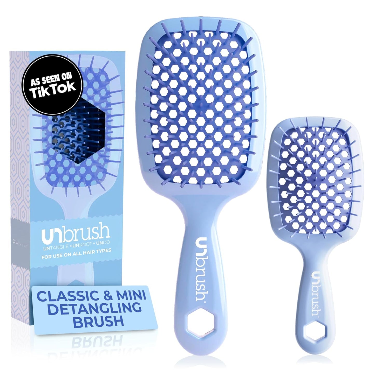 FHI Heat Detangling Brush Combo Pack - Original & Mini UNbrush for All Hair Types | DuoFlex Anti-Static Vented Brush
