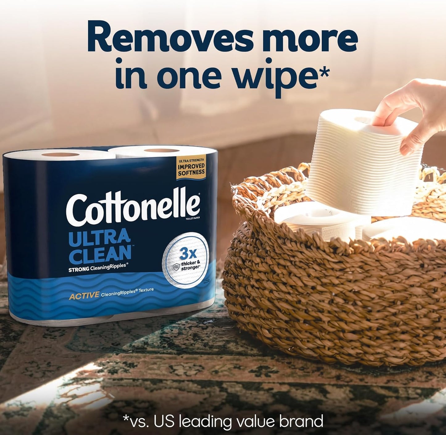Cottonelle Ultra Clean Toilet Paper - Active Cleaning Ripples Texture, 24 Mega Rolls | Strong Bath Tissue