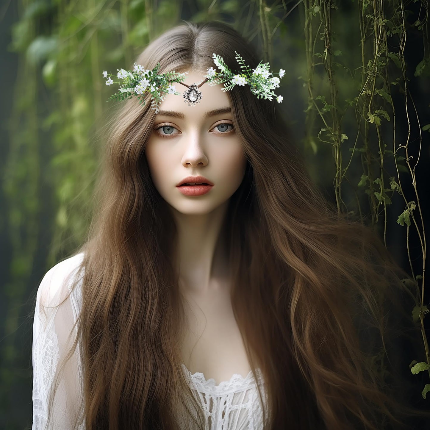 Vivivalue Woodland Flower Crown Forest Fairy Headpiece Elf Headband Halo