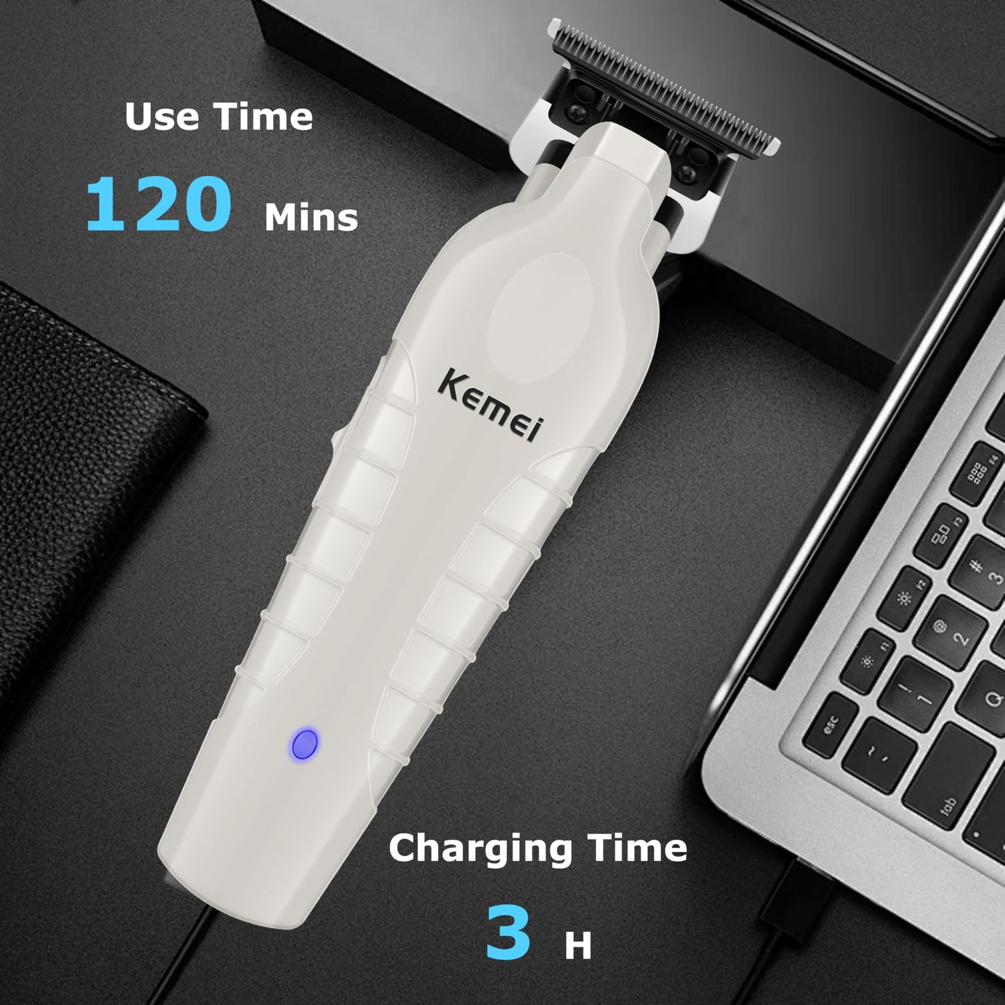 KEMEI PG2299 Beard & Hair Trimmer for Men Professional, Zero Gapped Hair Clippers for Men Cordless Trimmers for Barbers, Gray