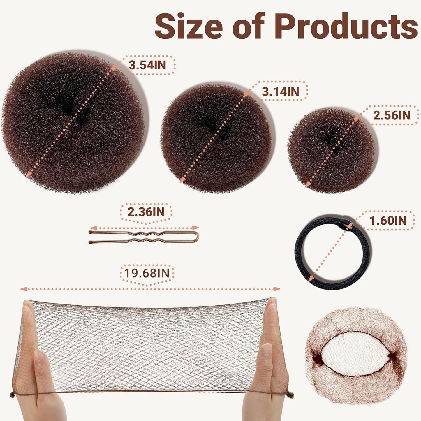 Bun Maker Set - 8 Bun Makers, 10 Brown Hair Nets & 40 Bobby Pins for Dance & Ballet | Hair Accessory Kit