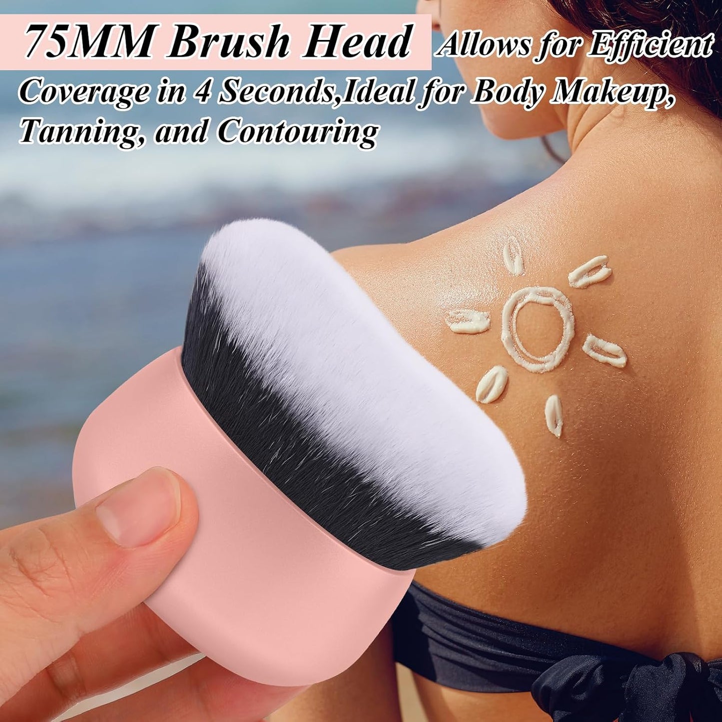 Self Tanner Kabuki Makeup Brush - Extra Large 75MM Ultra Soft Vegan Bristles for Body Makeup | Pink, Wet & Dry